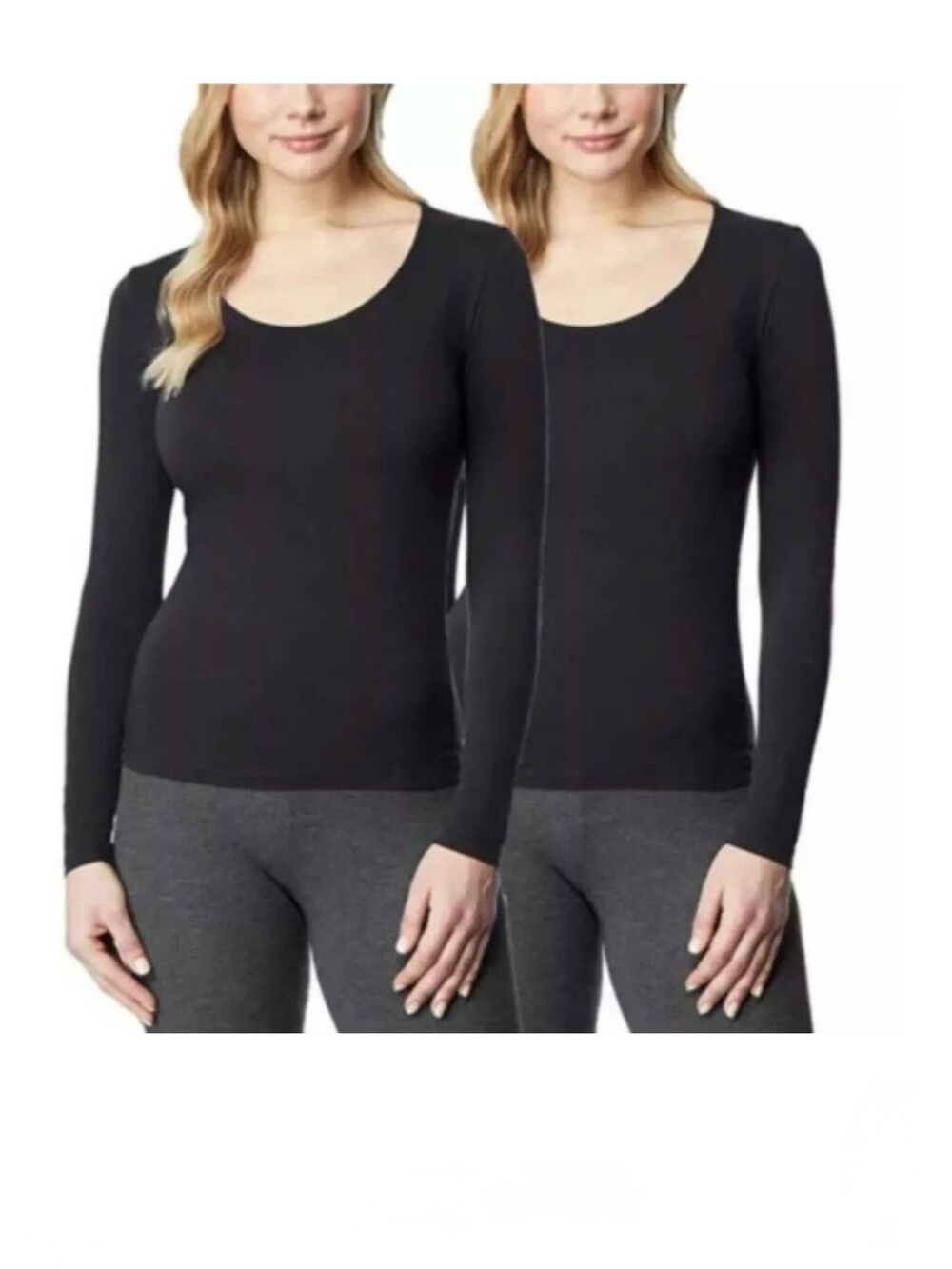 Black Long Sleeve Scoop Neck Top - Pack of 2